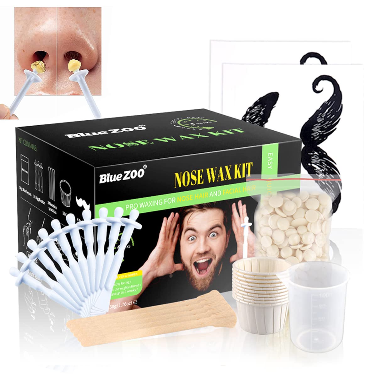 MAYCREATE Nose Wax Kit for Men Women, Eyebrows Ears Lips Facial Nose Hair Removal Wax, 50g Wax, 10 Applicators, 5 Wooden Stick, 10 Little Cups, 1 Protect Sticker, 1 Measuring Cup MAYCREATE Nose Wax Kit for Men Women, Eyebrows Ears Lips Facial Nose Hair Removal Wax, 50g Wax, 10 Applicators, 5 Wooden Stick, 10 Little Cups, 1 Protect Sticker, 1 Measuring Cup